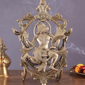 Pure Brass Lord Hanuman Table Accent | 12.8" x 8.5" x 6.5" (32.5 x 21.6 x 16.5 cm) | 2 kg Premium Sacred Art | Decorative Divine Sculpture